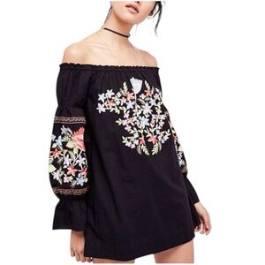 Free People Fleur Du Jour Embroidered Mini Dress in black SZ S